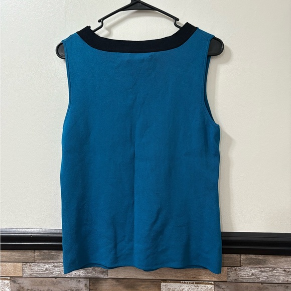 Cable & Gauge Teal Tank Top with Black Embellishments Petite Large - Picture 3 of 4
